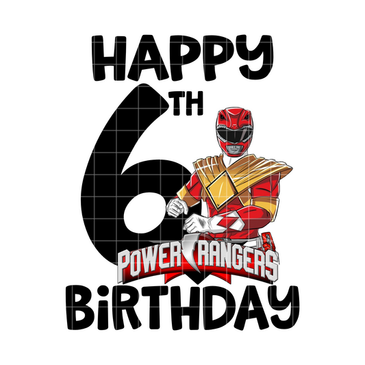 6th Bday Red Rangers Sublimation Design PNG, Birthday Shirt PNG