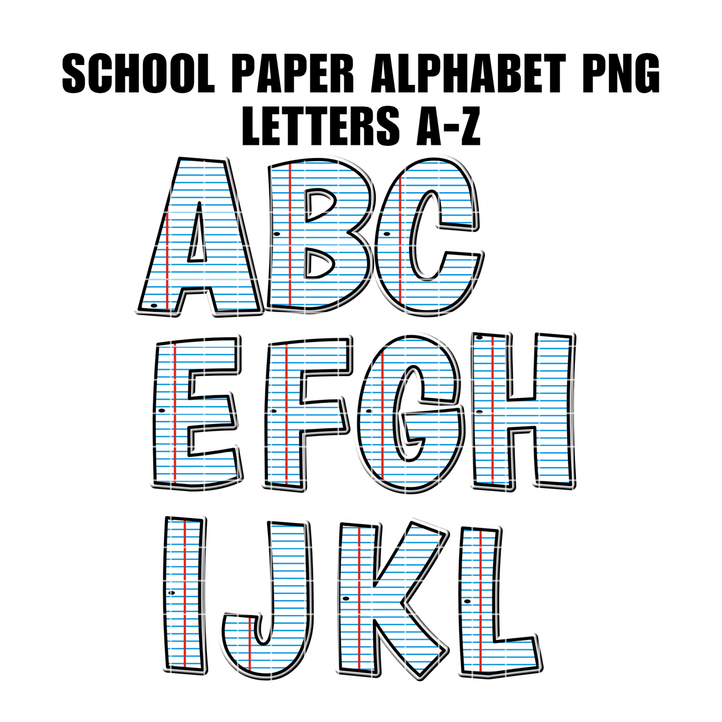 School Letters PNG, Alpha Doodle, PNG Letters, Doodle Letters PNG, Grid Paper Letters, Sublimation, Back to School, Alpha Pack