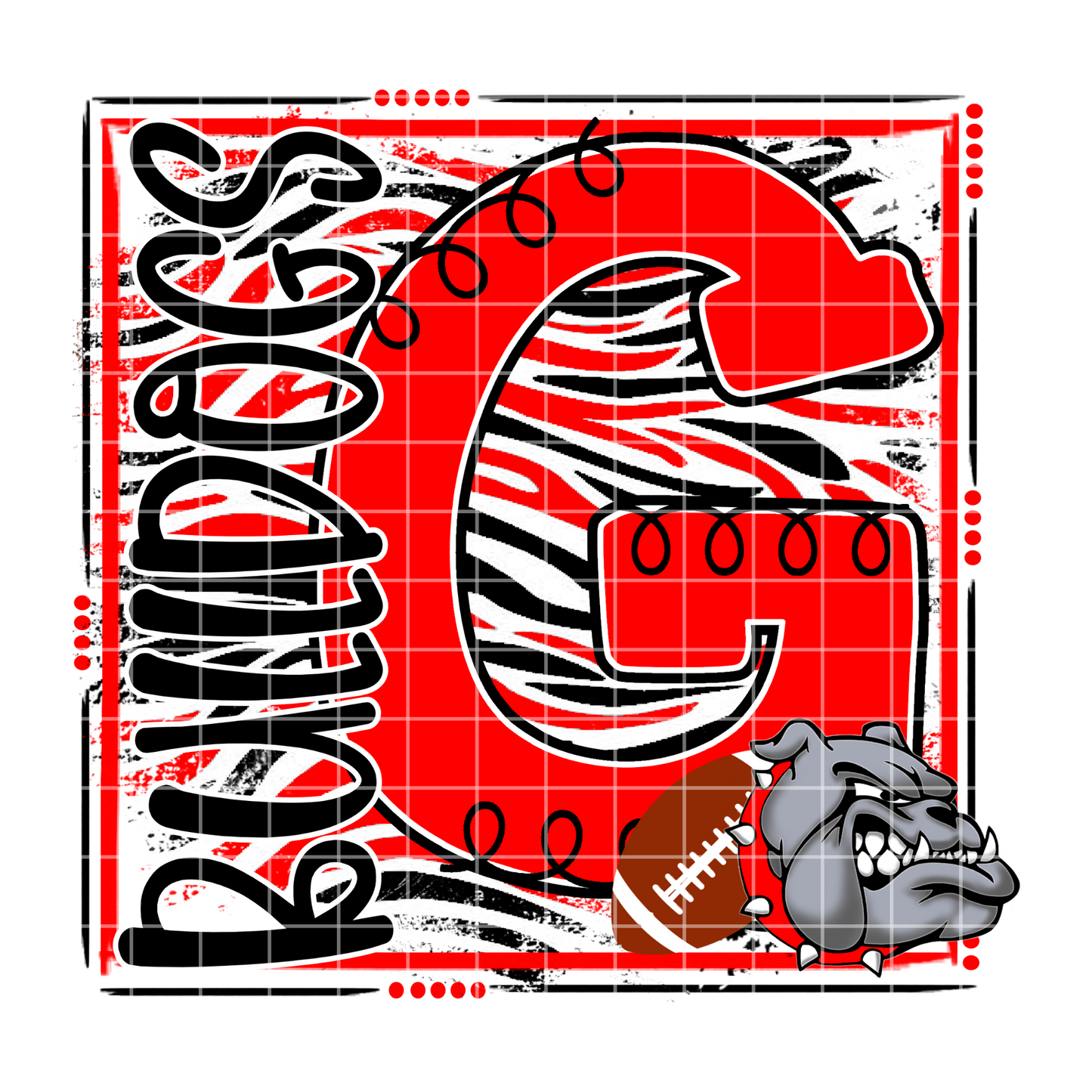 Bull Dogs School Spirit Red and Black Sublimation Design PNG