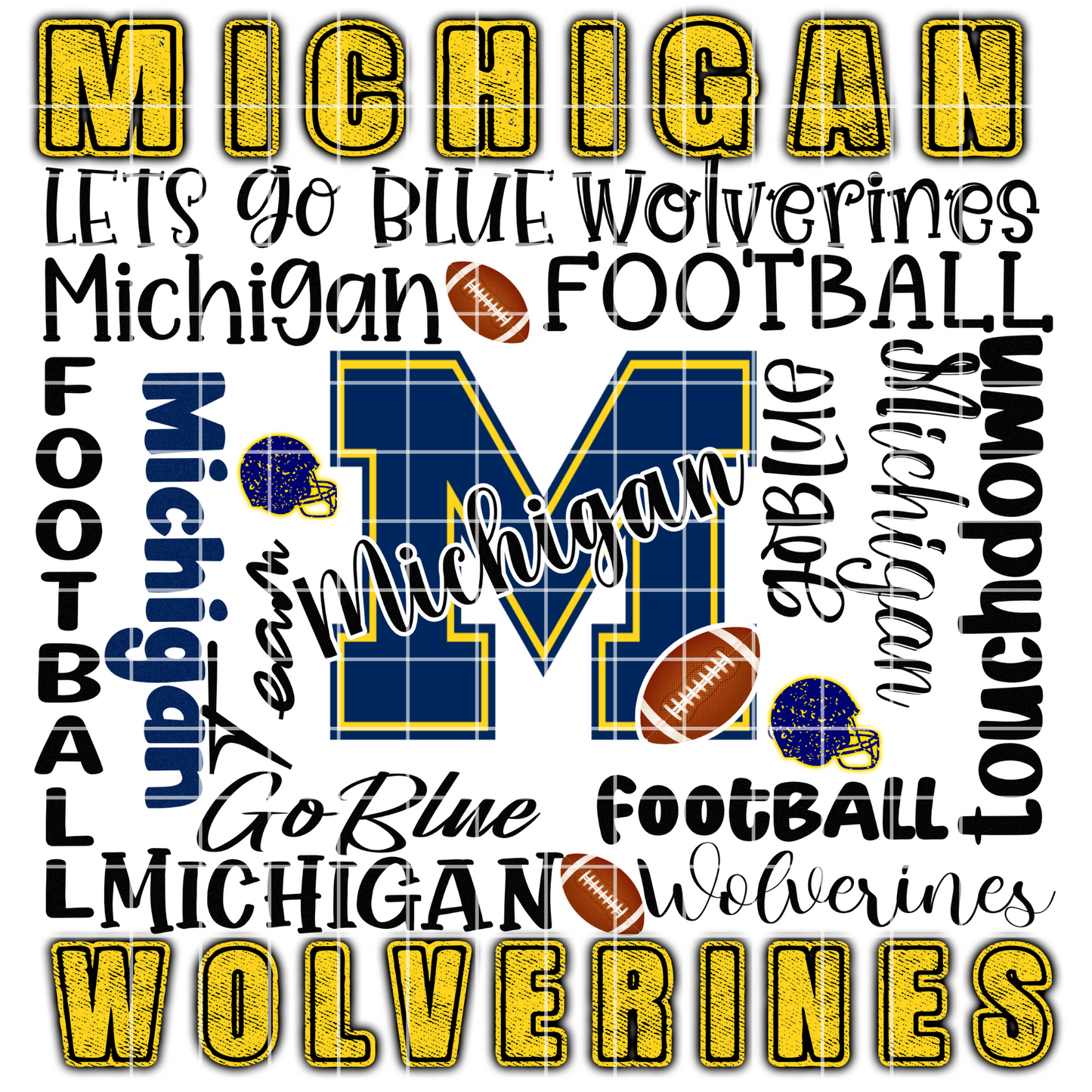 Michigan Word Art Football sublimation design png