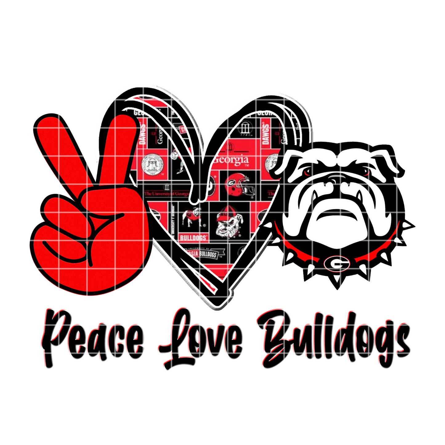 Peace, Love, Bull Dogs School Spirit Red and Black Sublimation Design PNG