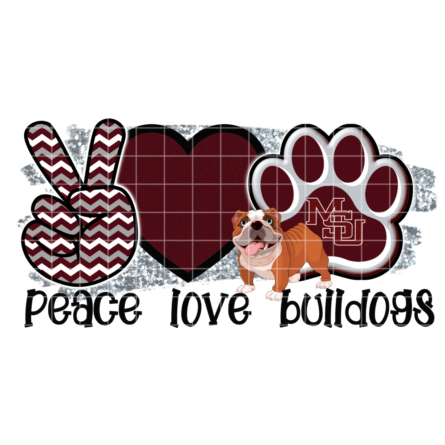 Peace, Love, Bull Dogs School Spirit Sublimation Design PNG