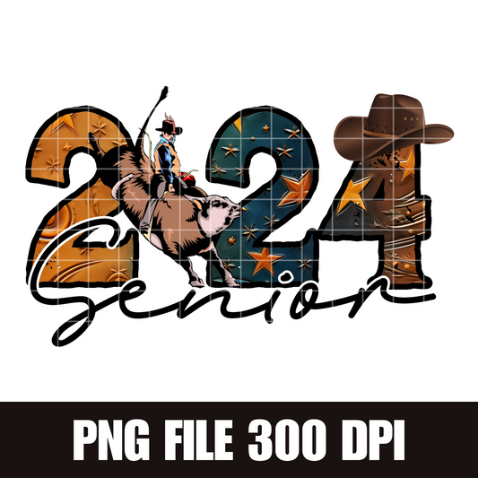 2024 Rodeo Senior Sublimation Design PNG, Bull Riding 2024 senior Design