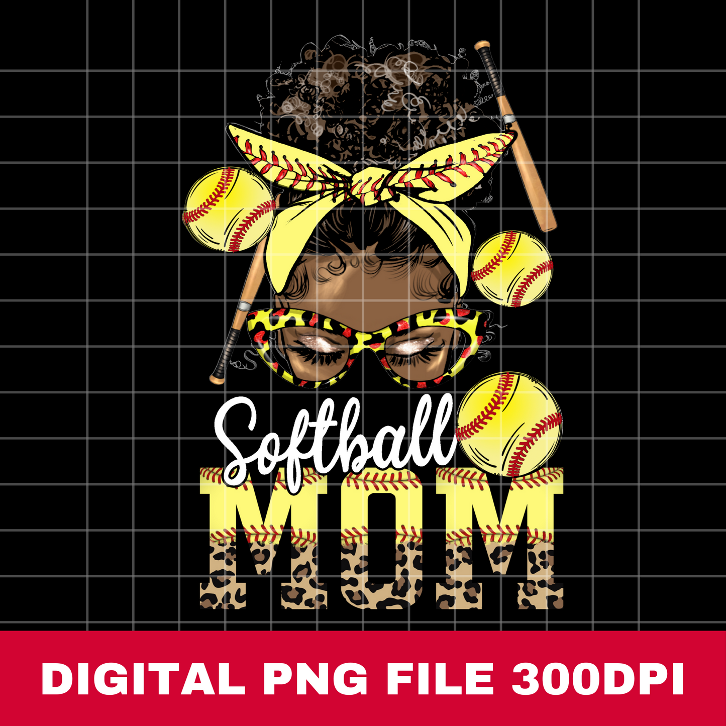 Softball Mom Afro Messy Bun PNG