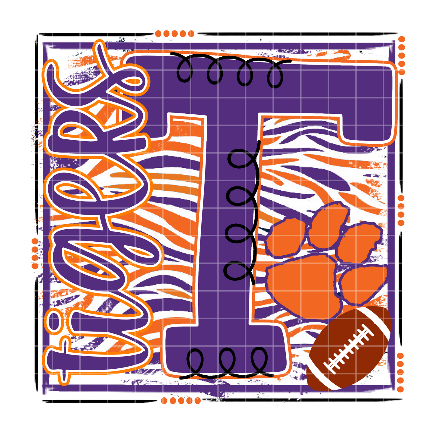 Tigers School Spirit Purple and Orange Sublimation Design PNG