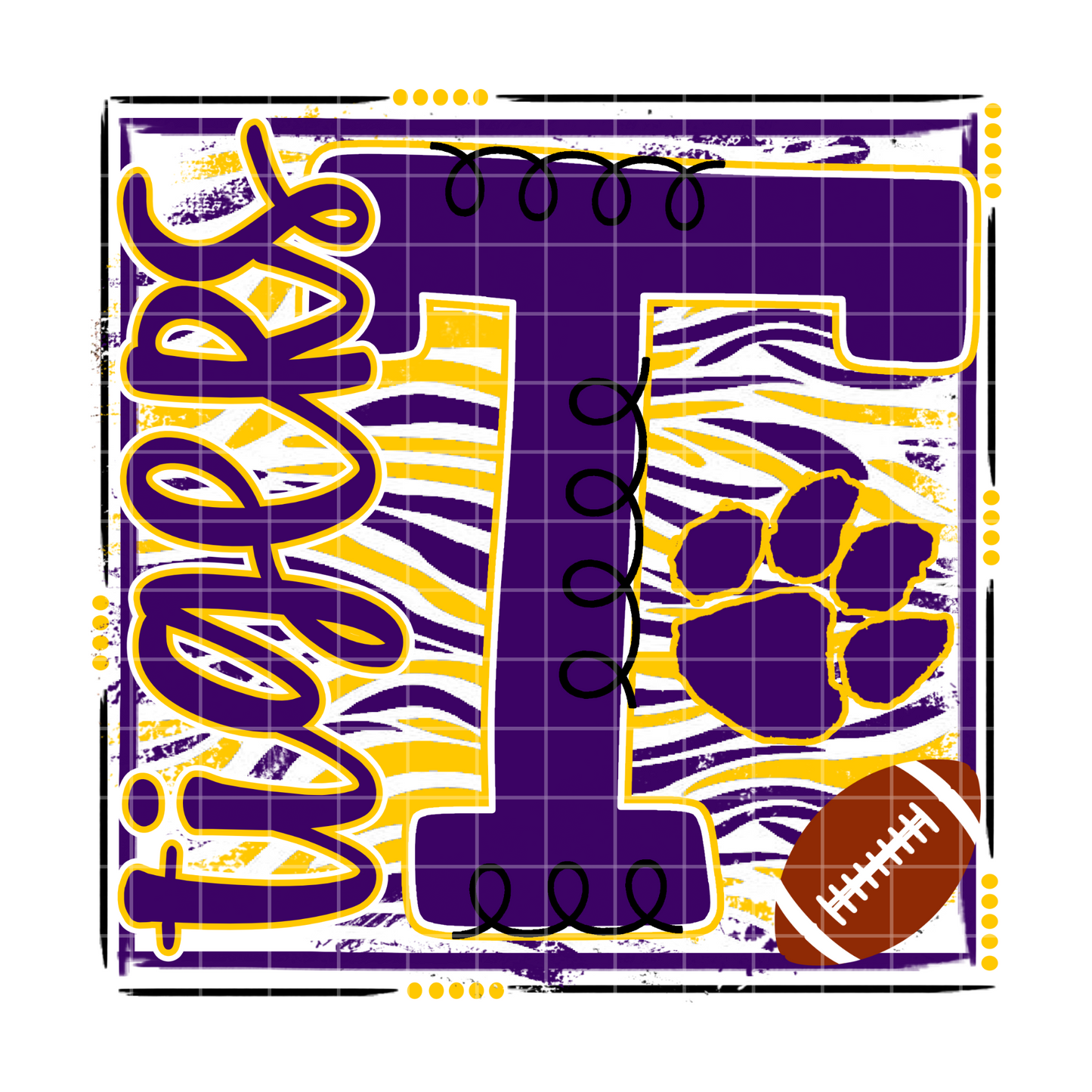 Tigers School Spirit Purple and Gold Sublimation Design PNG