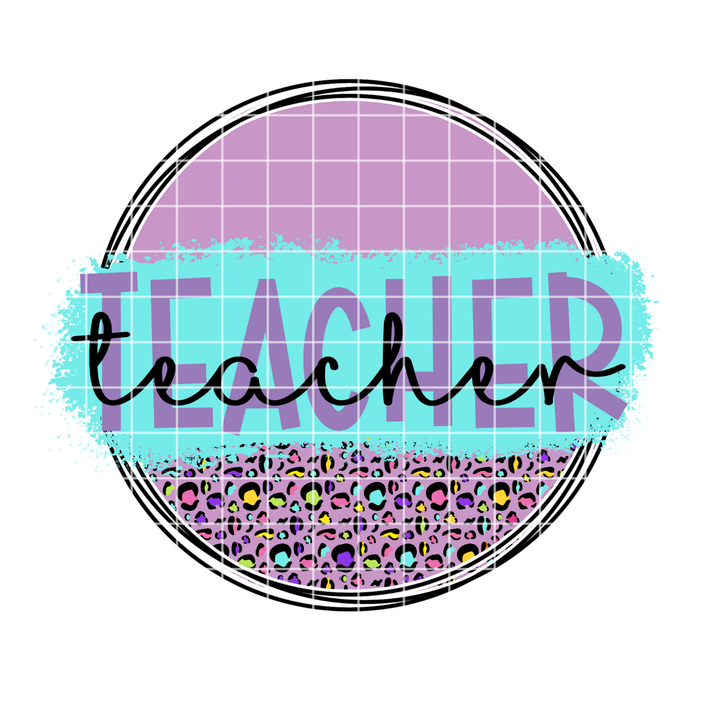 teacher sublimation design png, circle design with rainbow animal print png