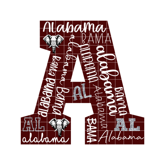 Alabama digital sublimation design png, Alabama letter art png